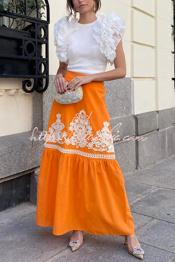 Kassidy Ethnic Embroidered Printed Elastic Waist Maxi Skirt