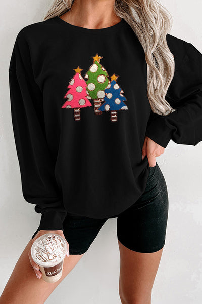 Christmas Plush Sequined Tree Casual Loose Sweatshirt – roschic