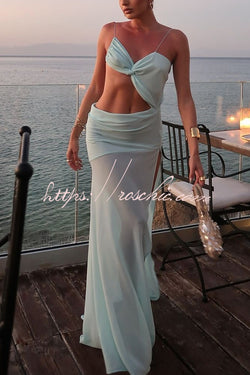 Sexy Halter Waist-baring Backless Lace-up High-slit Maxi Dress
