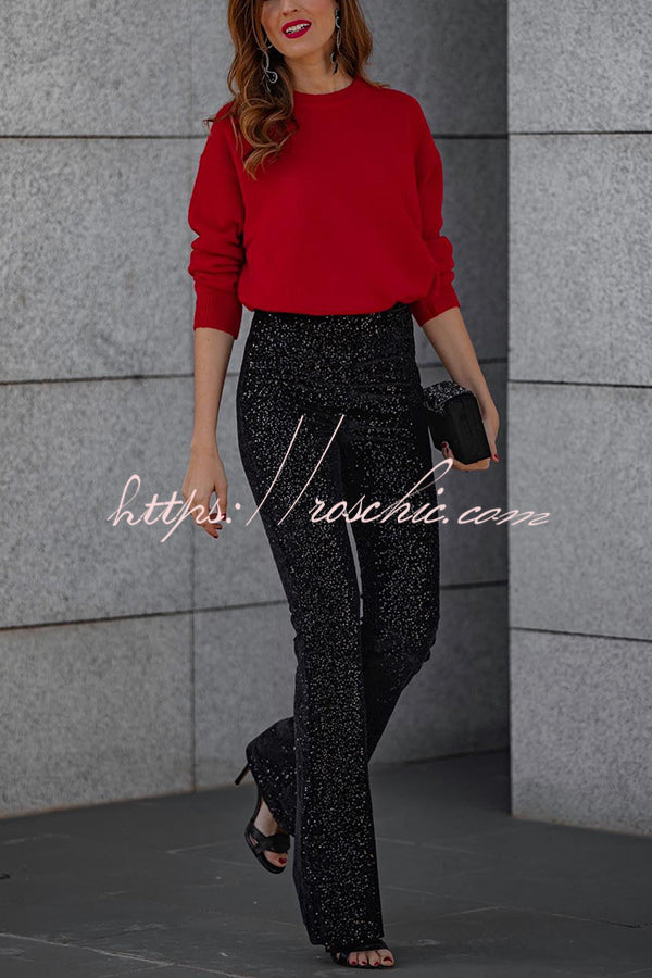 Diva Sequin High Rise Elastic Waist Flare Pants