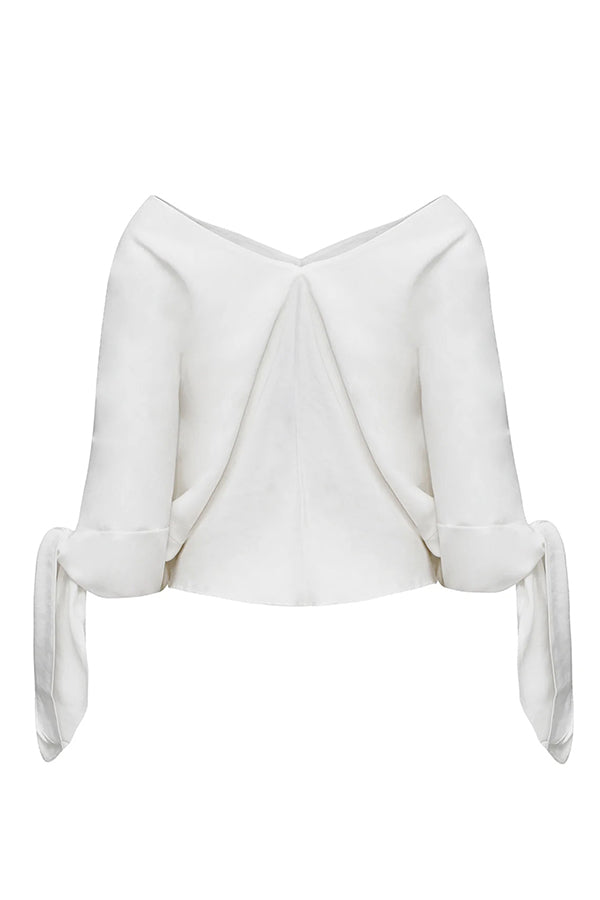 Joyful Bond Linen Blend V-neck Knotted Cuff Half Sleeve Loose Top