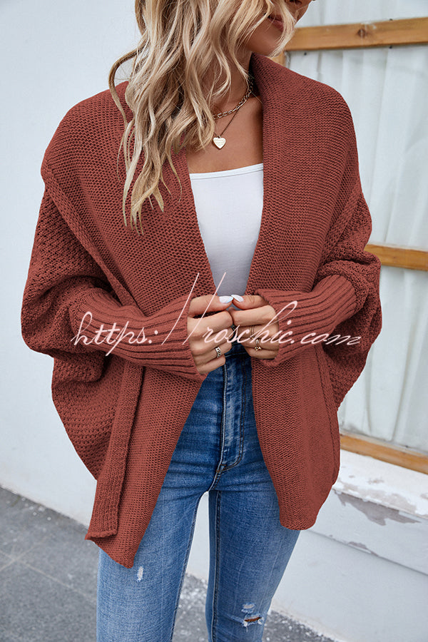 FIDOVIT Solid Round Neck Dolman Sleeve Cardigan