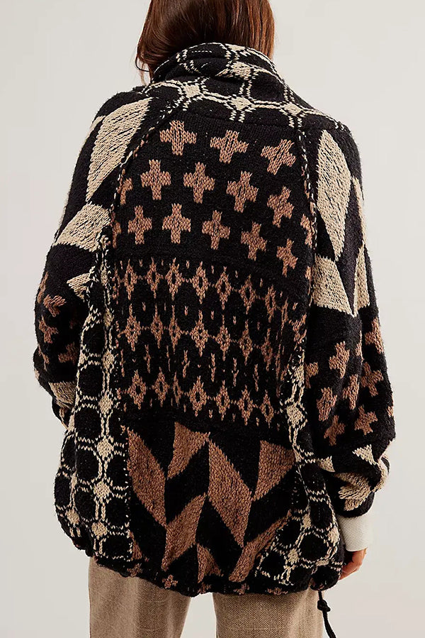 Unique Pattern Lapel Loose Long-sleeved Knitted Sweater