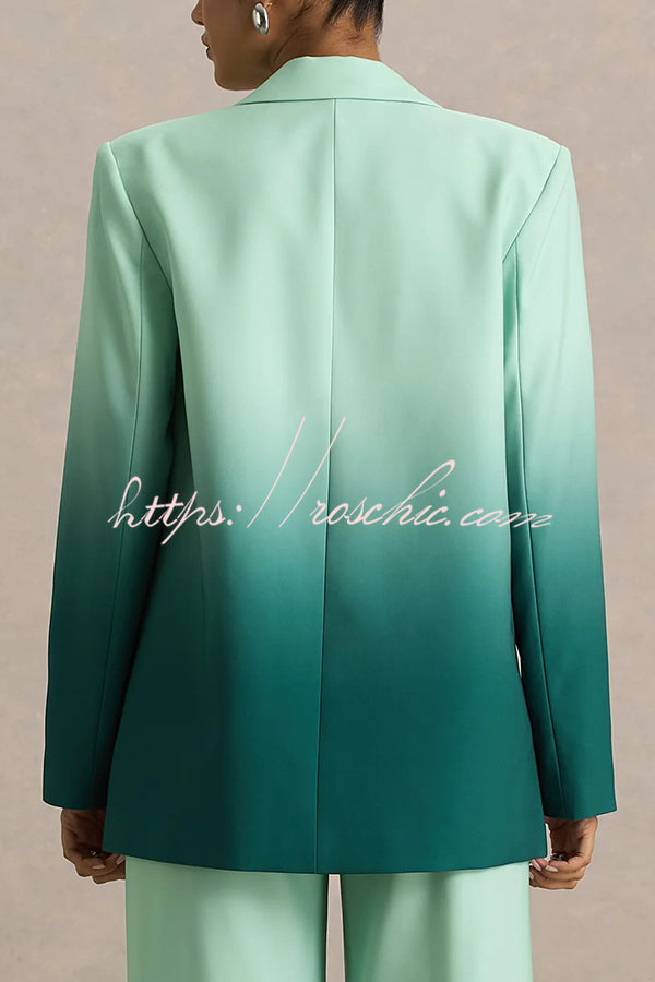 Enya Ombre Print Single Button Long Sleeve Lapel Loose Blazer