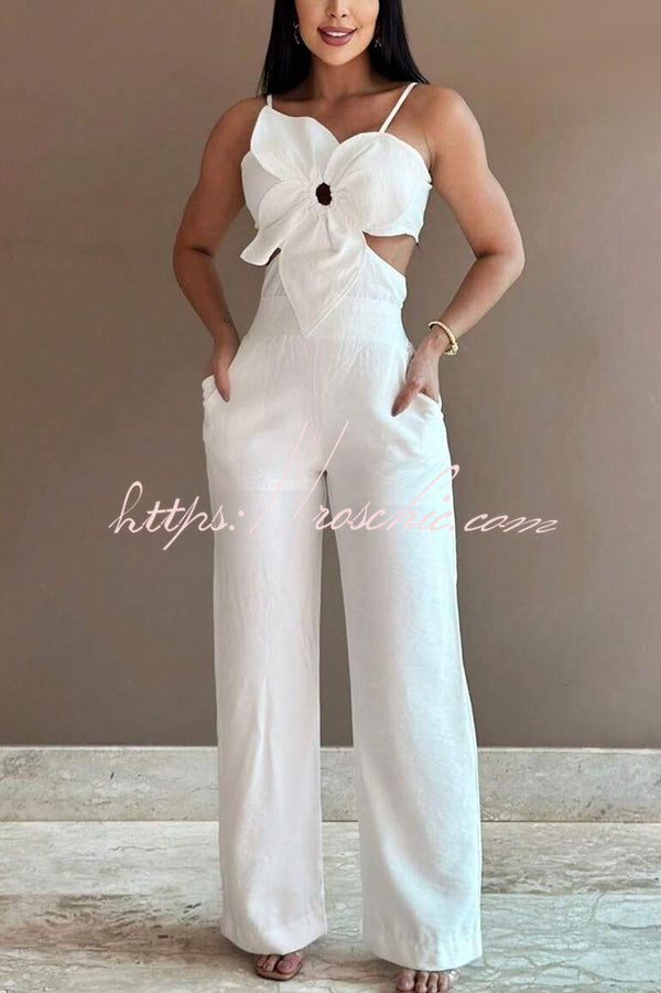 Three-dimensional Flower Accessories Hollow Pocket Jumpsuit