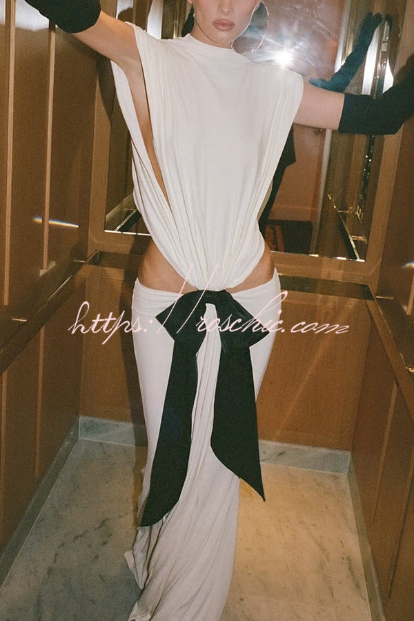 Sexy Open Back Bow Embellished Elegant Fishtail Maxi Dress