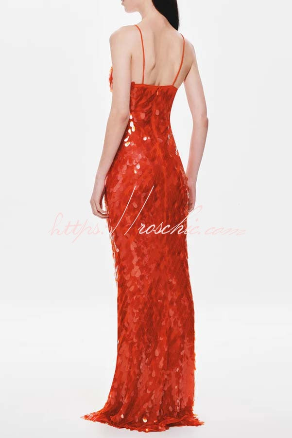 Reshape Beauty Fish Scale Sequin Cutout U-neck Slip Maxi Dress