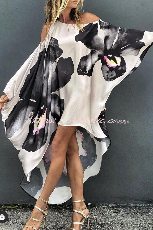 Stunning Floral Unique Printed One Shoulder Cover Up Maxi Dress