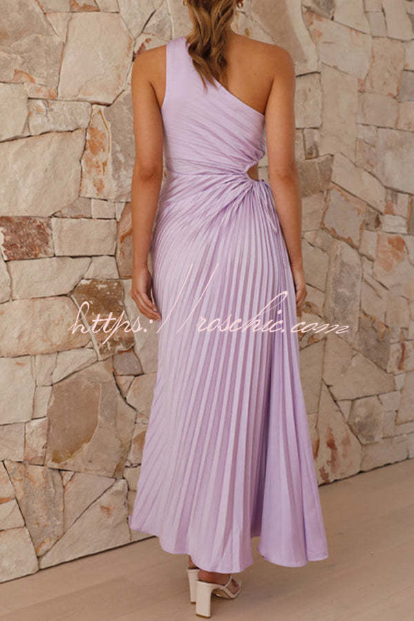 Charming One Shoulder Lace Up Cutout Pleated Maxi Dress