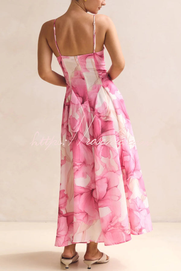 spaghetti strap backless floral dress Floral Spaghetti Strap Dress with Slit – Sweetheart Ruffle Midi – ZINNTRA