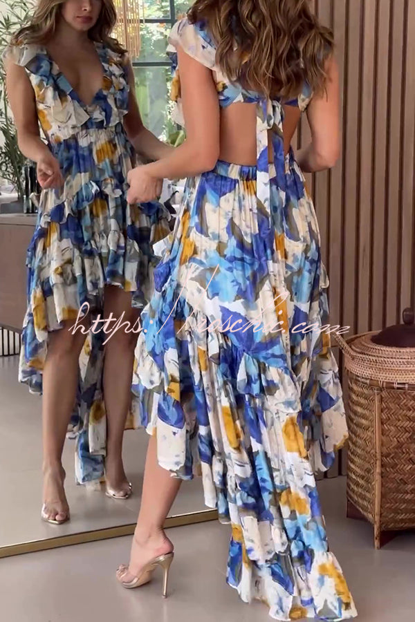 Boho Floral Print Sexy V-neck Backless Resort Maxi Dress