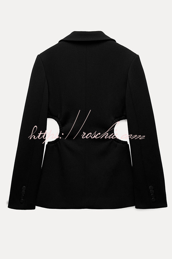 Hipster Boss Solid Color Hollow Side Waist Lapel Long Sleeve Blazer