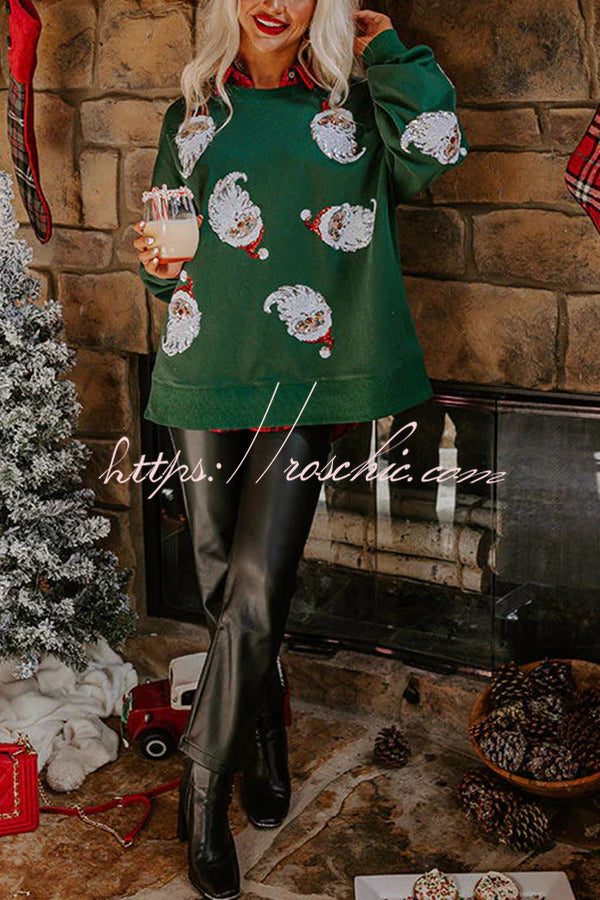 Santa Honey Sequin Christmas Pattern Loose Sweatshirt