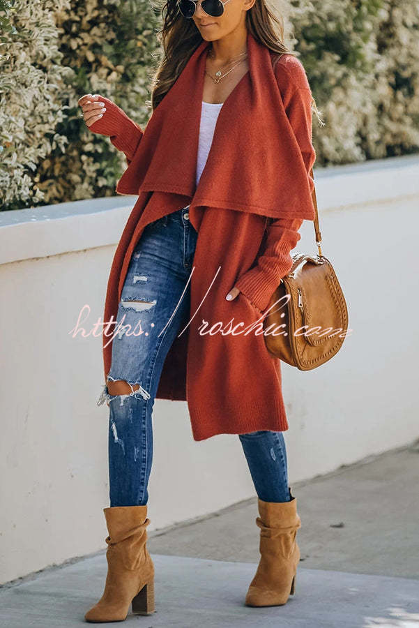 Fireside Pocketed Oversized Drape Neckline Knit Cardigan