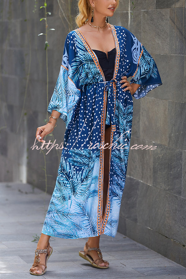 Unique Print Loose Lace Up Holiday Maxi Cover Up