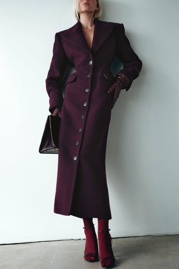 Elegant Lapel Long Sleeve Button High Waist Long Coat