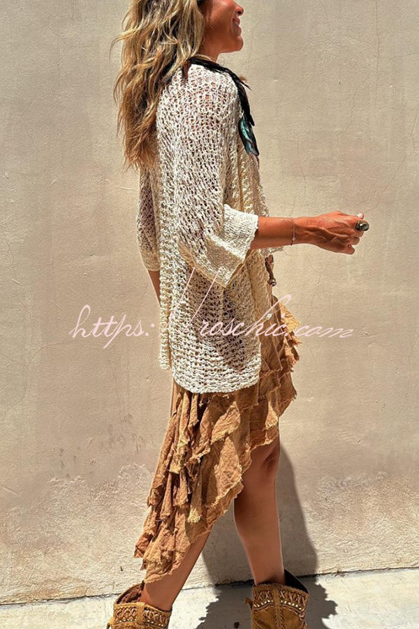 Fashionable Vacation Knit Hollow Bat Sleeve Loose Cardigan