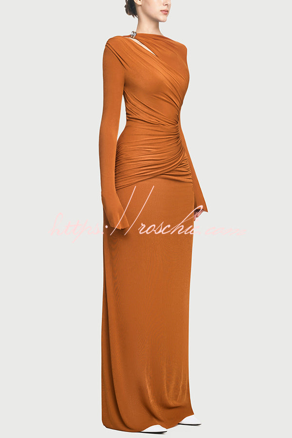 Stylish Long-sleeved Slim-fit Pleated Elegant Maxi Dress – roschic