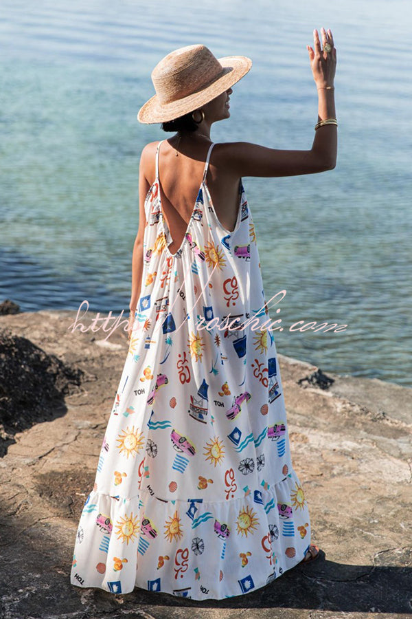 Marisol Linen Blend Unique Print A-line Slip Loose Maxi Dress