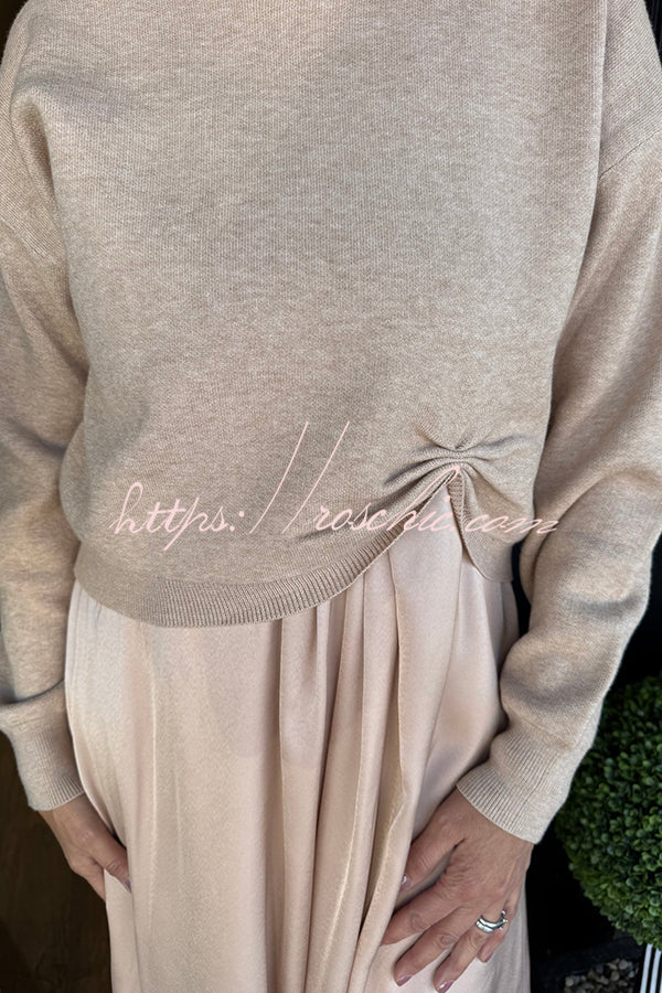 Practical Fashion Knit Ruched Sweater and Satin Stretch Tank Midi Dress Two-piece Set