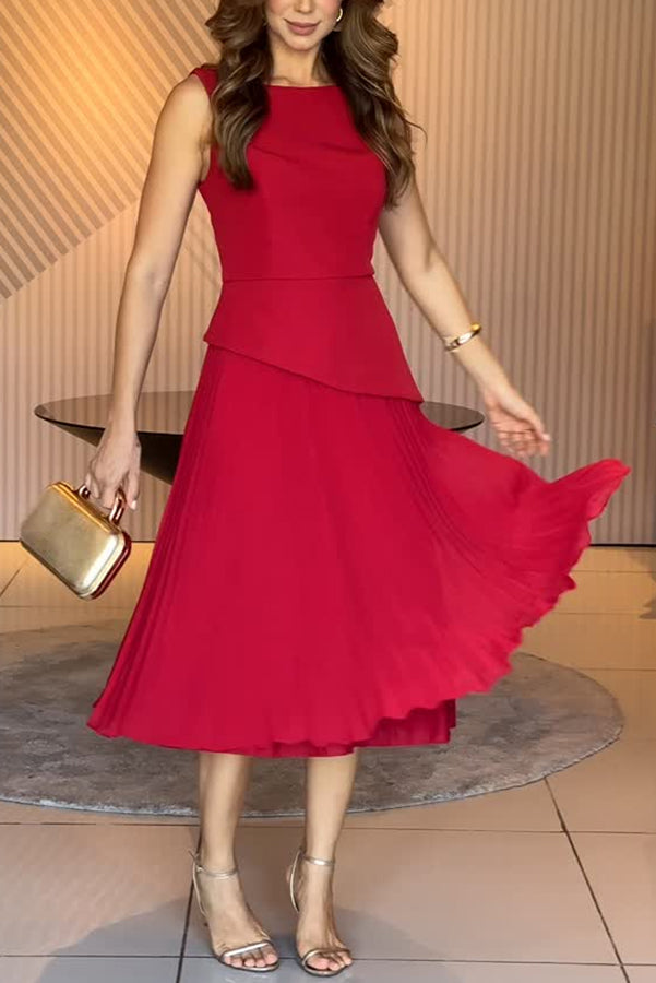 midi vest dress Formal Occasions Structured Vest Chiffon Pleated Hem Midi Dress – roschic