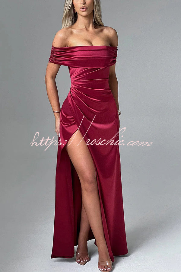 Sexy Off-shoulder Fitted High Slit Elegant Maxi Dress