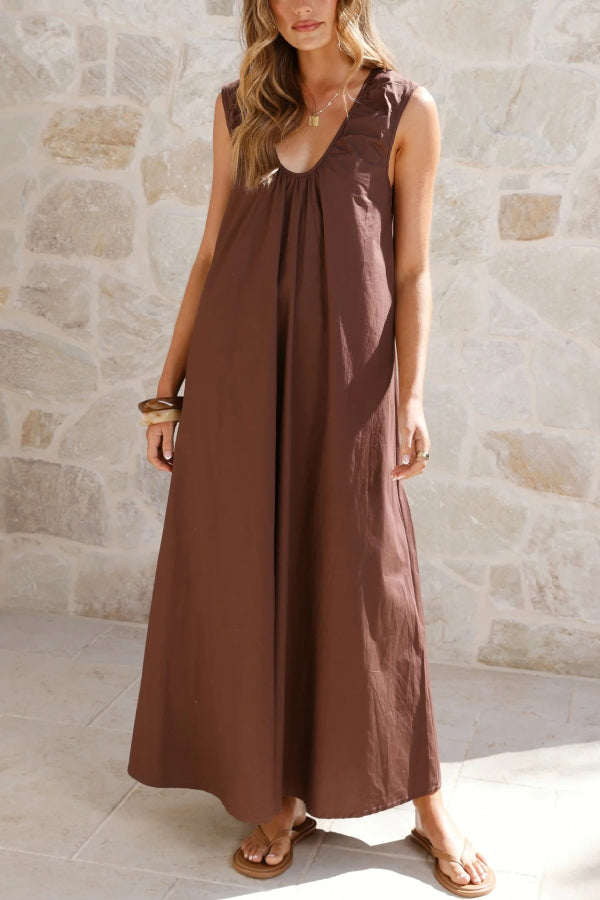 Solid Color Loose Sleeveless Casual Vacation Maxi Dress roschic Solid Color Loose Sleeveless Casual Vacation Maxi Dress roschic