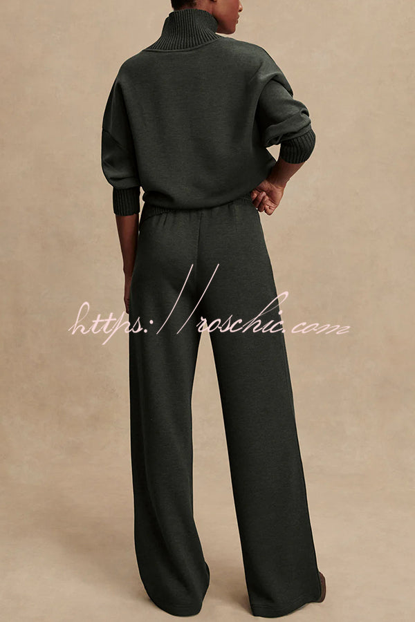 Barker High-Neck Long Sleeve Side Zipper Sweatshirt and Elastic Waist Pocketed Loose Pants Set (Shipped Within 24 Hours)