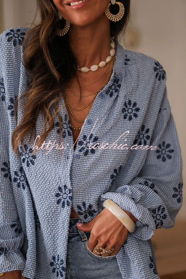 Fashionable Embroidered Floral Casual Long-Sleeved Loose Top