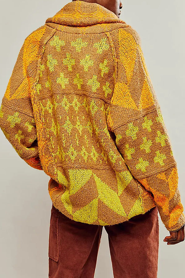 Unique Pattern Lapel Loose Long-sleeved Knitted Sweater