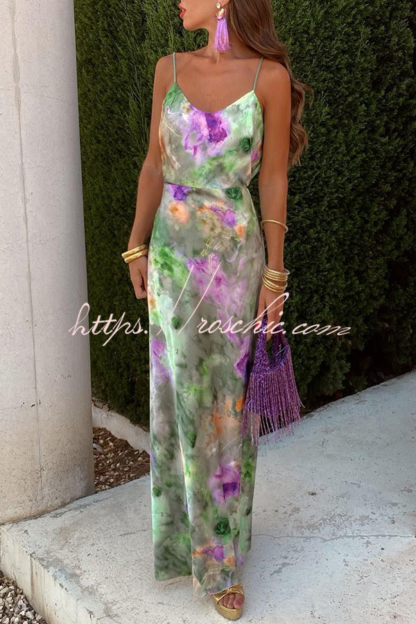 Expect The Best Tulle Tie-dye Print Maxi Dress with Removable Shawl