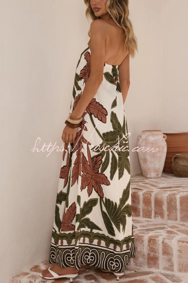 off the shoulder resort dress Botanical Print Sleeveless Off-shoulder Resort-style Loose Maxi Dress –  roschic