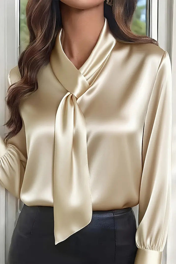 Solid Color Long-sleeved Ribbon Casual Shirt