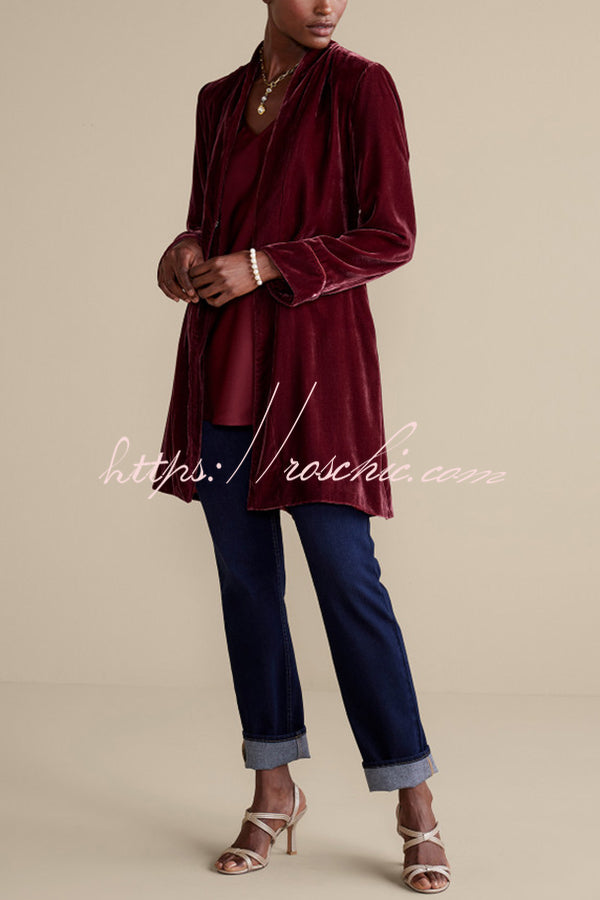 Solid Color Velvet Long-sleeved Loose Mid-length Coat