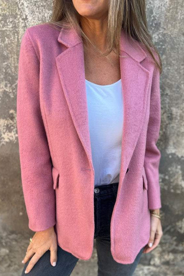 Solid Color Casual Wool Lapel Button Blazer