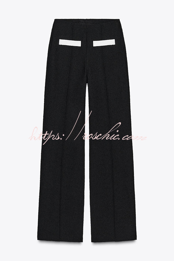 Fashion Contrast Color Knitted Stretch High Waist Casual Straight Pants