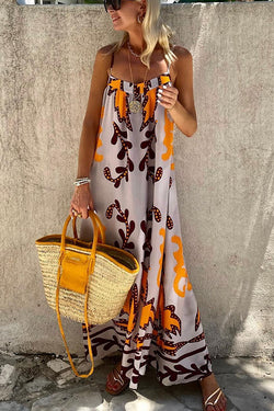 Sunday��s Color Palette Ethnic Printed Loose Cami Maxi Dress