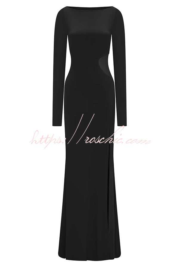 Fashion Long-sleeved Slim Sexy Hollow Slit Maxi Dress