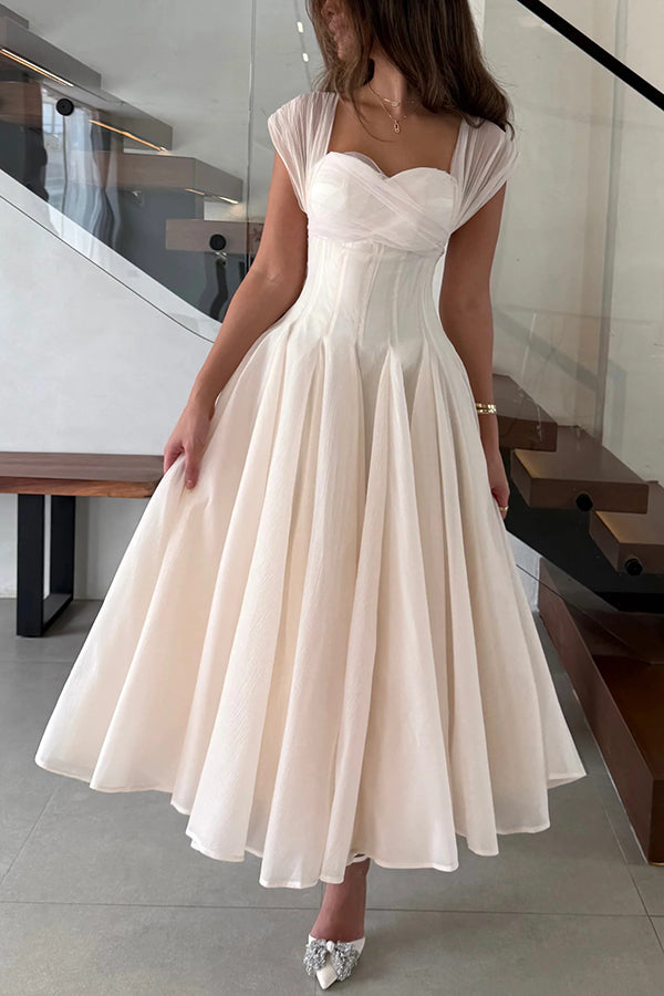 Elegant Sleeveless Waist-cinching Tulle Full-hem Maxi Dress, Apricot / L Elegant Sleeveless Waist-cinching Tulle Full-hem Maxi Dress, Apricot / L