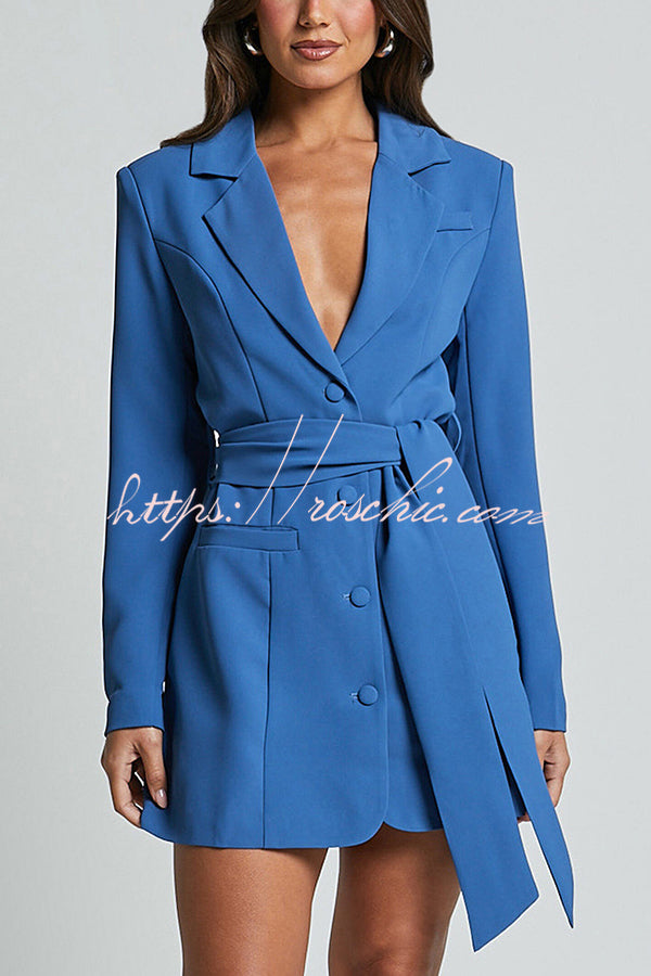 Fashion Pioneer Solid Color Lapel Long Sleeve Lace-up Blazer