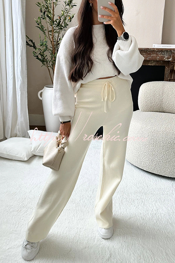 Marena Knit Drawstring Elastic Waist Wide Leg Pants