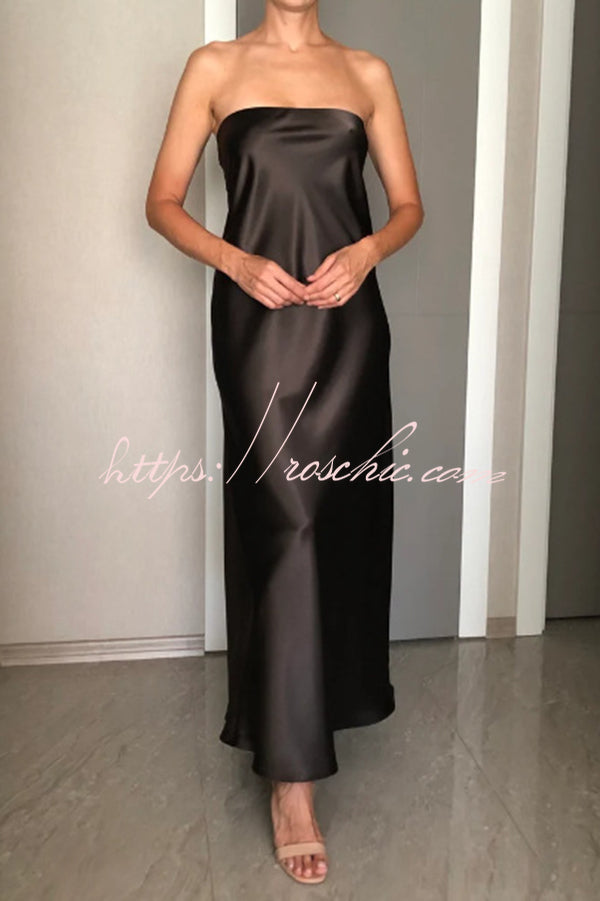 Satin Solid Color Elegant Strapless Slim Maxi Dress