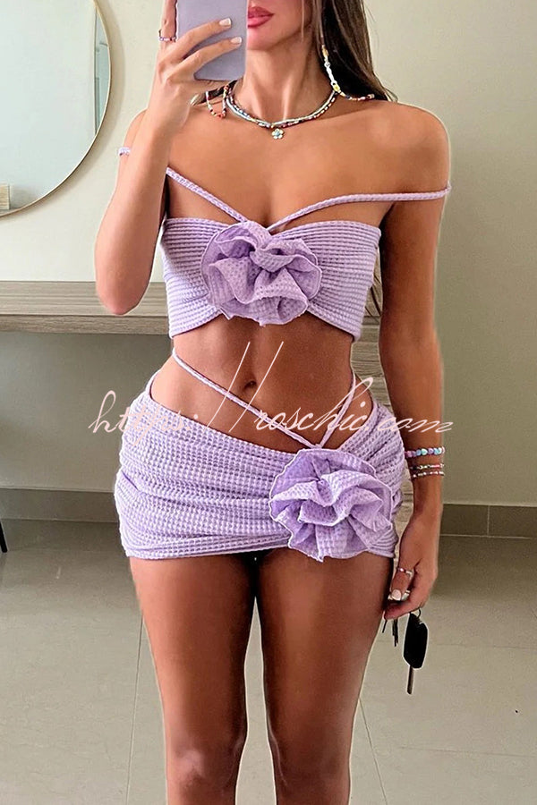 Hollow Three Dimensional Flower Suspender Three Piece Bikini Set