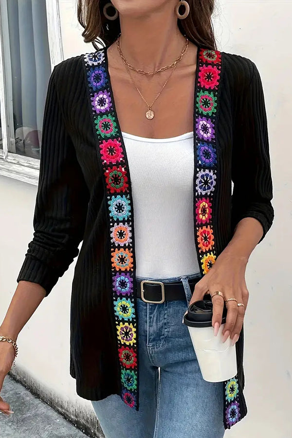Bohemian Style Floral Edge Long Sleeve Casual Knitted Cardigan