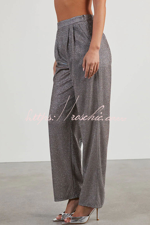 Jordyn Metallic Hidden Zip Button Pocket Pants