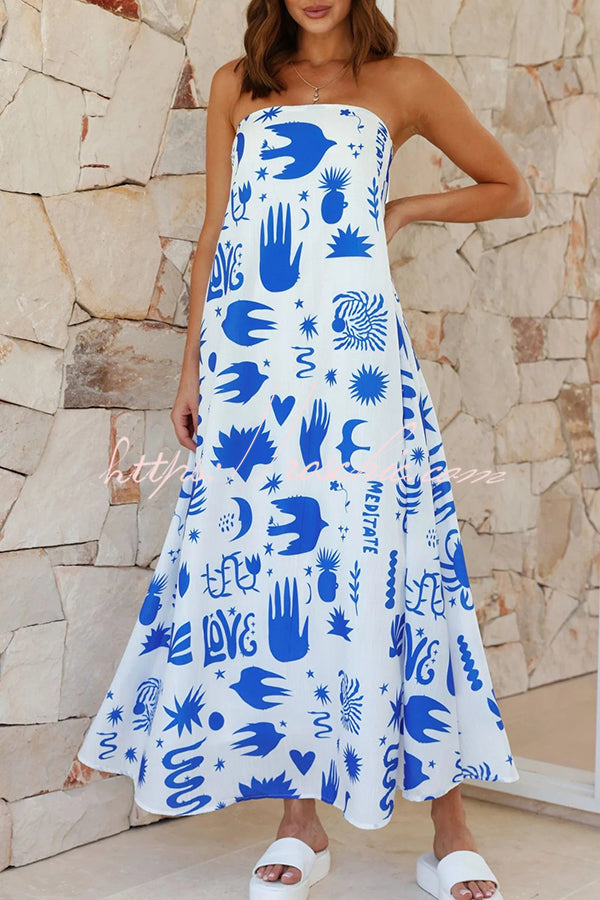 Sandy Silhouette Unique Print Strapless A-line Maxi Dress