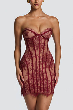 Jaya Floral Lace Contrast Structural Detail Back Lace-up Strapless Sl –  roschic