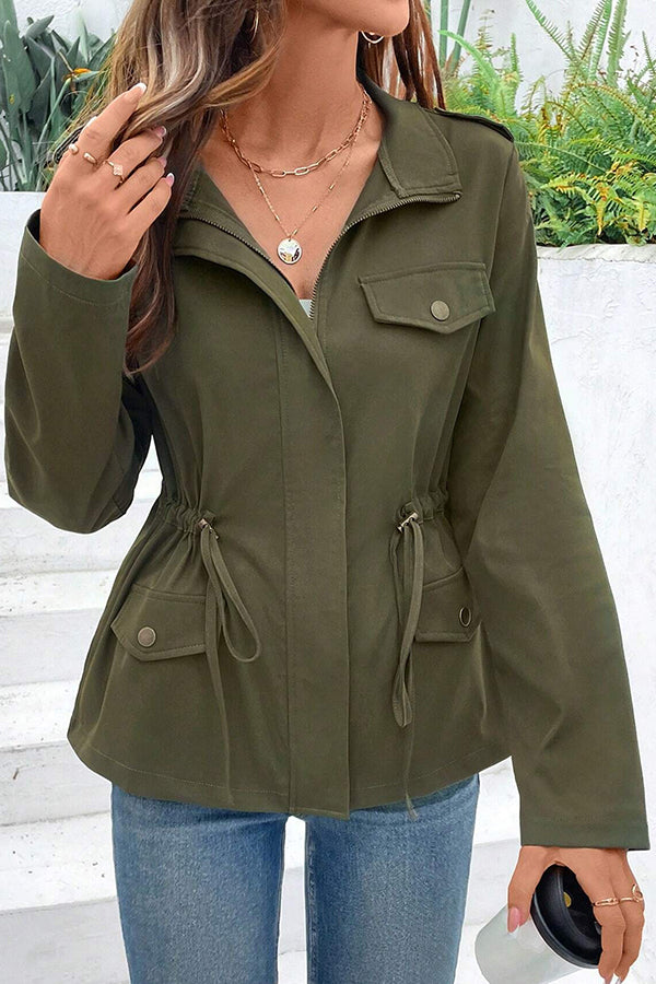 Fashion Long Sleeve Pocket Casual Zipper Jacket