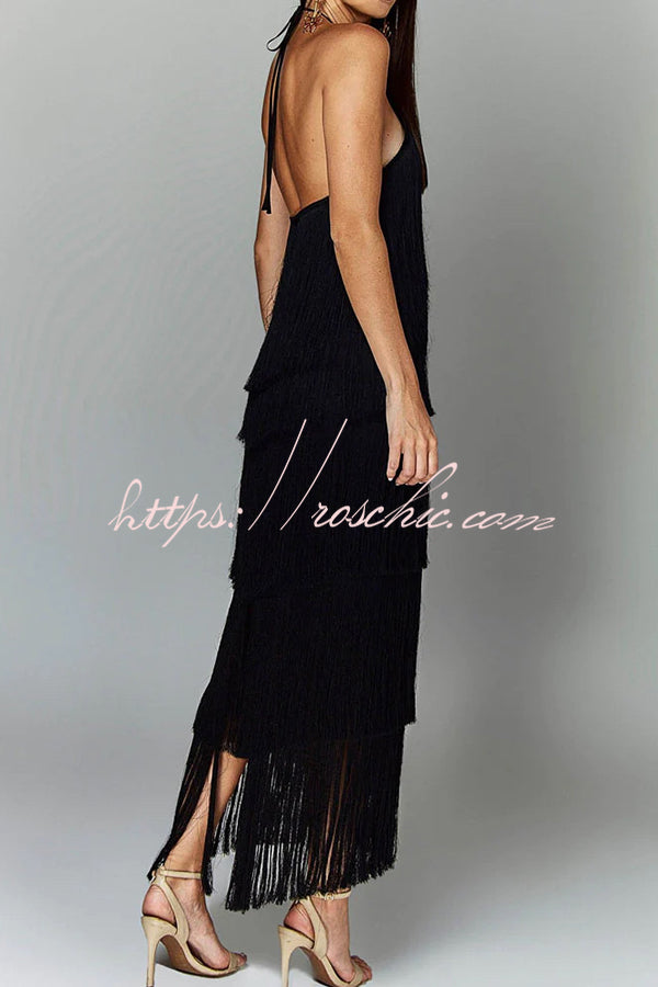 Sexy Halterneck Backless Elegant Fringe Maxi Dress