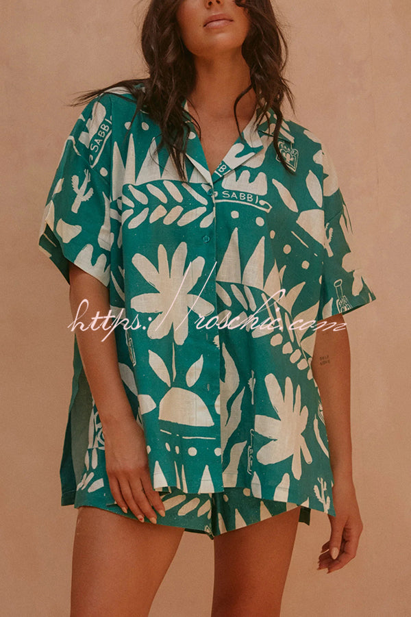 Summer Calls Unique Printed Loose Shirt and Elastic Waist Shorts Set